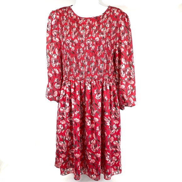 eliane rose Dresses & Skirts - Eliane Rose smocked 3/4 sleeve pink floral print dress sz Med